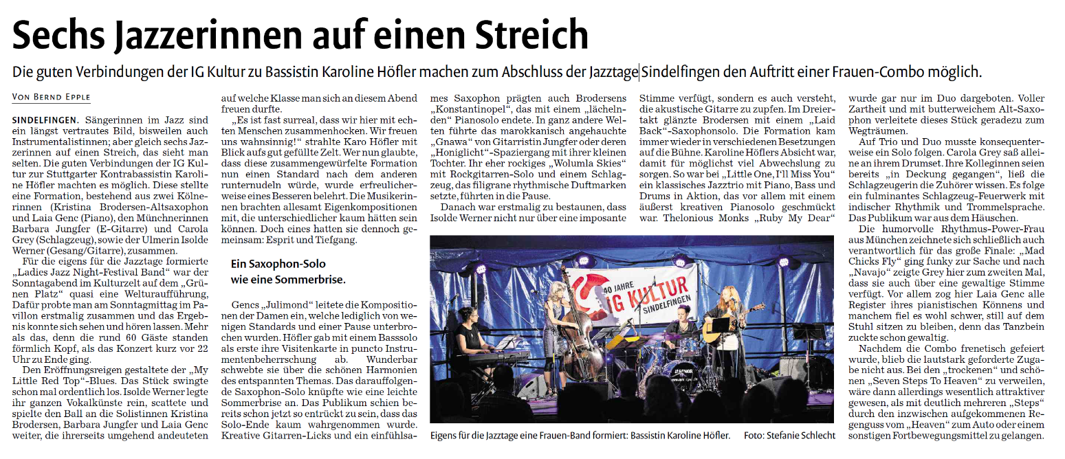 Ausschnitt Sindelfinger Zeitung über Jazztage