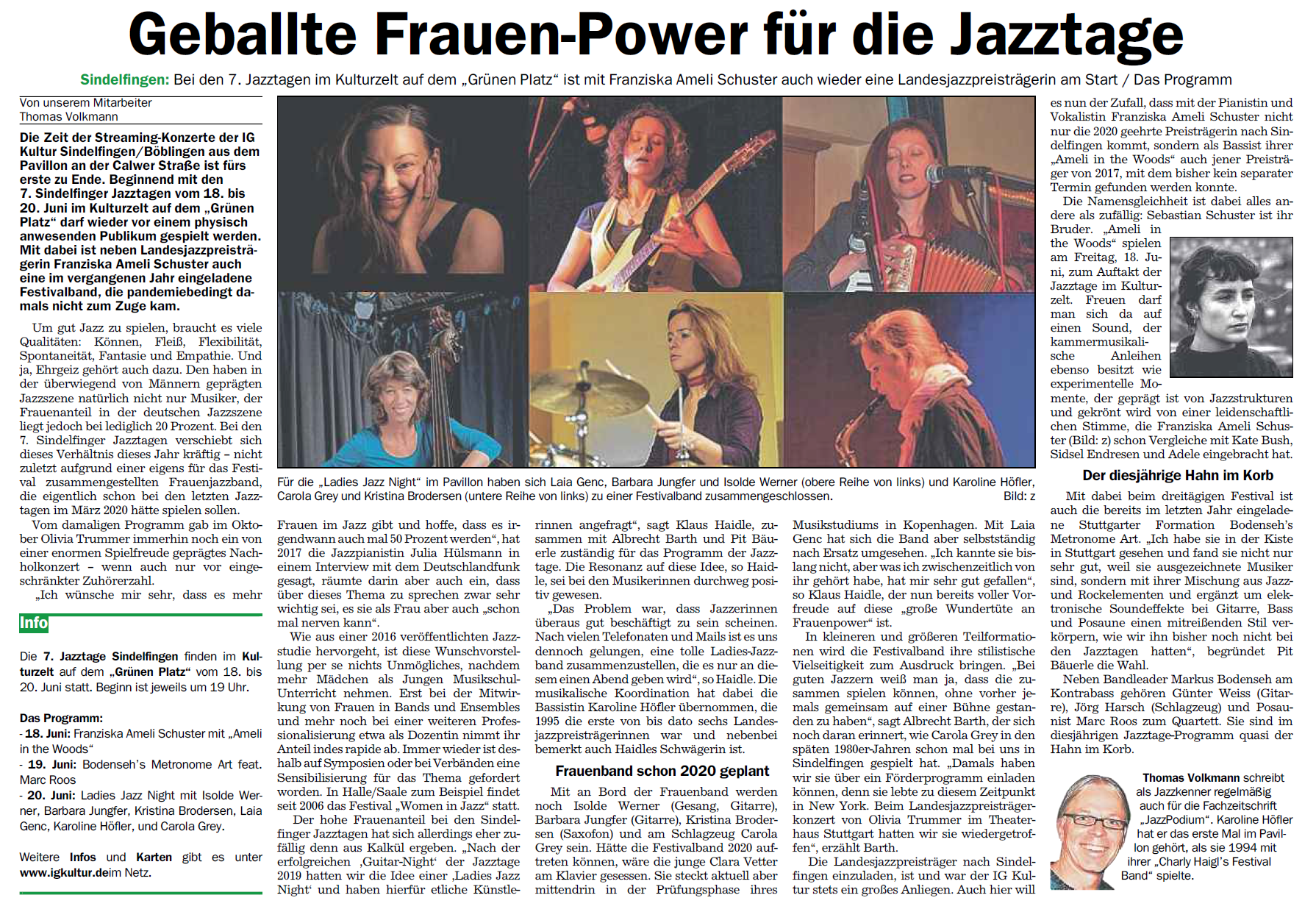 Ausschnitt Sindelfinger Zeitung über Jazztage